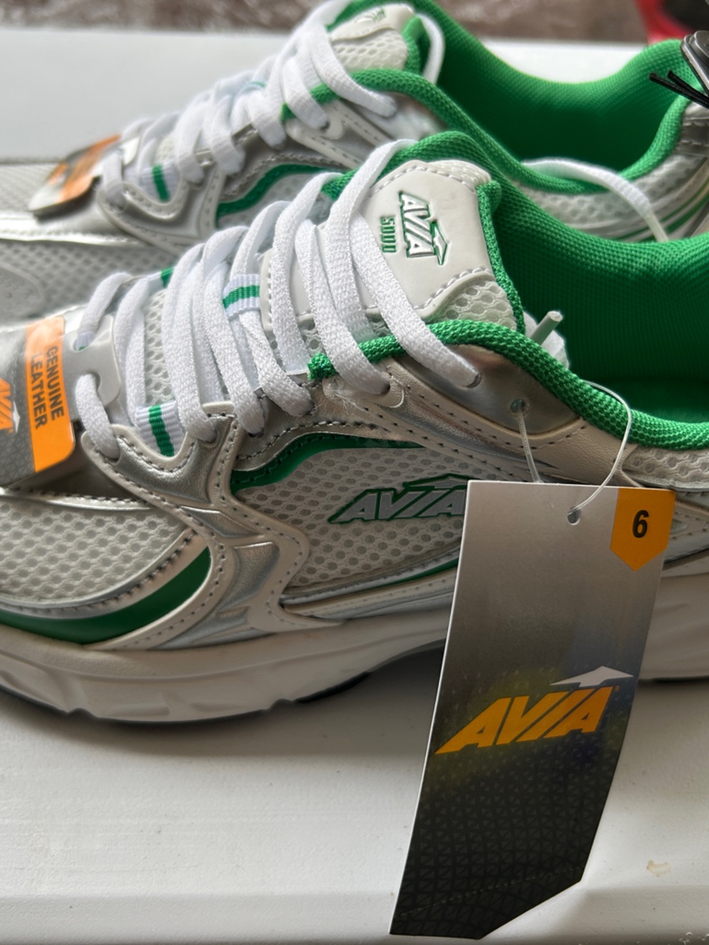 Avia White and Green Kids Running Sneakers